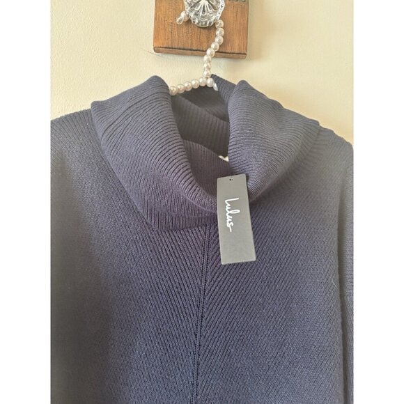 NWT Lulus Womens Size Medium Blue Ribbed Sweater Dress Cowl Neck Long Sleeve - Picture 2 of 6